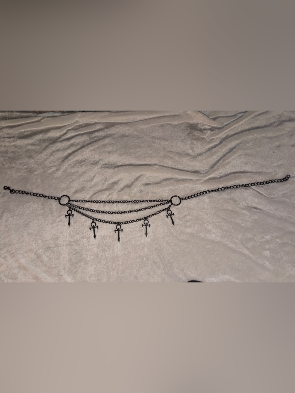 Dolls kill Darker Wavs Black Layered Chain Waist Belt with Cross Charms